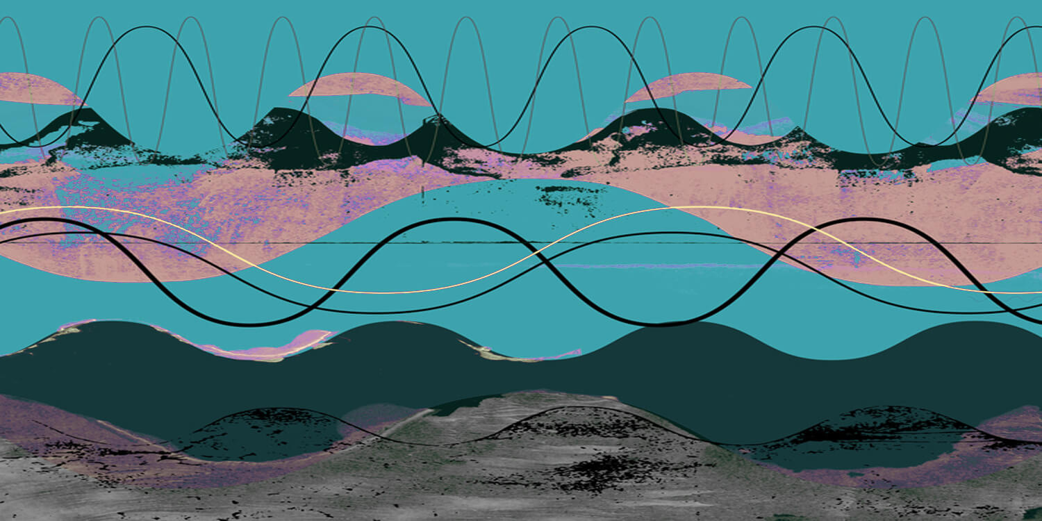 Illustration: Bunte Soundwelle mit Tuschestrukturen.